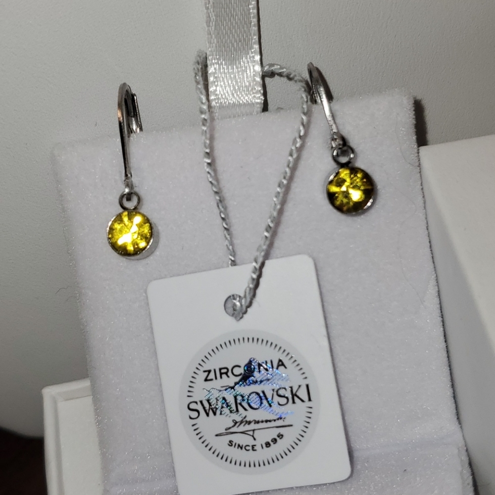 Yellow citrine Swarovski Crystal Drop Ear…